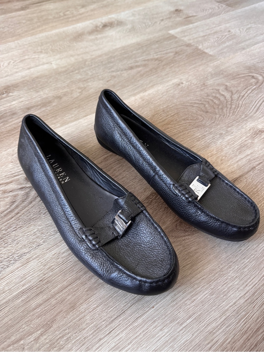 Lauren Ralph Lauren Careigh Driving Loafer Pebbled Leather Black Slip On 8B